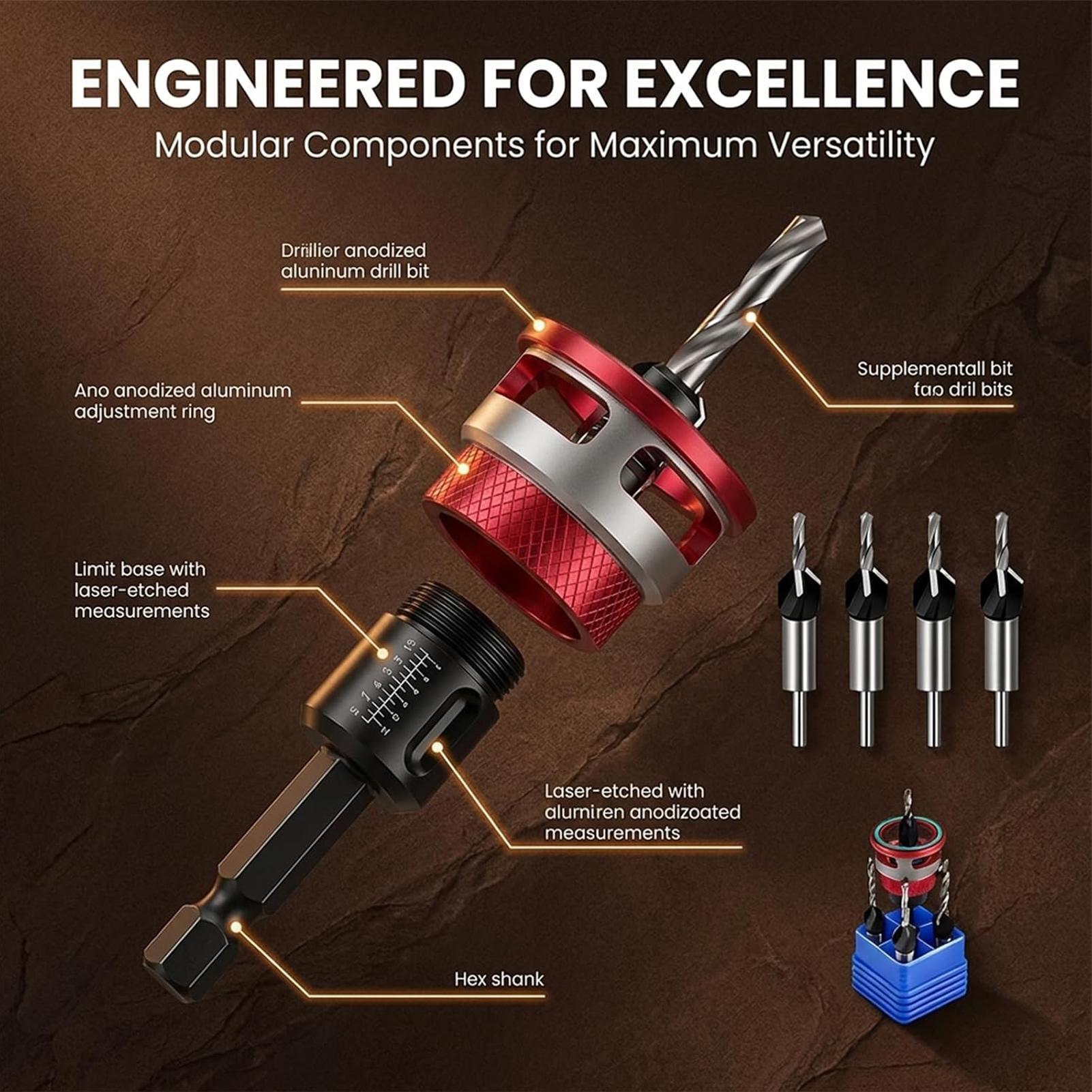 Woodworking Drill - Набор сверл для зенкования с регулируемым